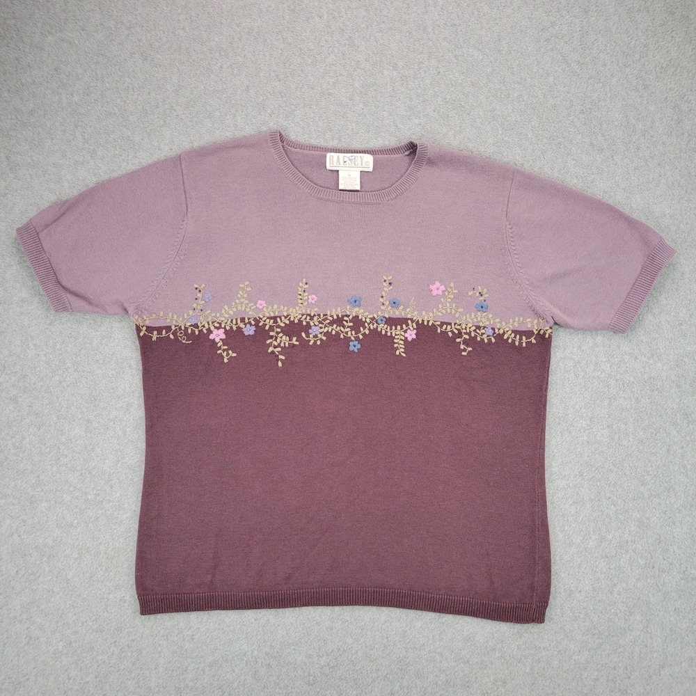 Ralsey Short Sleeve Sweater Womens Medium Purple Floral Embroidered Colorblock